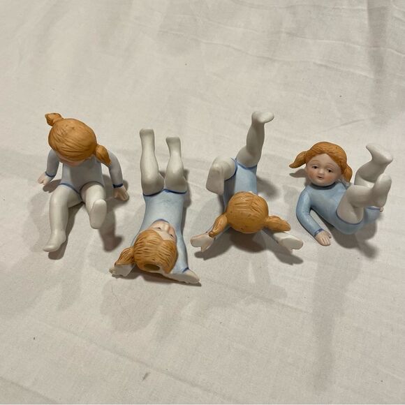 Ron Gordon Little somersaulting girl in blue leotard porcelain gymnast statues - Picture 3 of 13